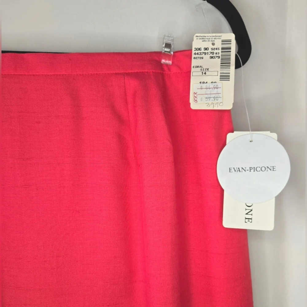 Vintage EVAN PICONE, 1970s Saks, Silk Pencil Skirt Original Tags, Coral, Sz 12